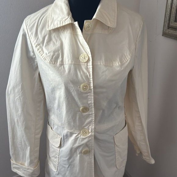 Twinkle by Wenlan ivory cotton single front light unlined trench coat Sz 8 dress - Picture 2 of 7